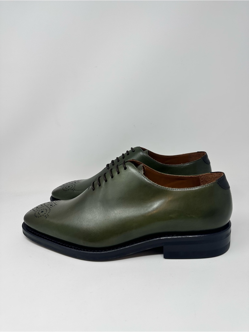Dapperfam Men's Olive Green Leather Oxford Shoes Size 10.5 Lace up - Picture 4 of 13